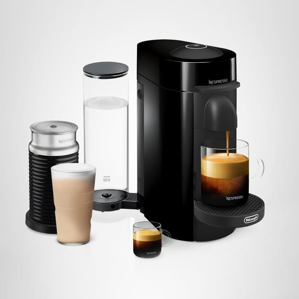 Nespresso VertuoPlus Coffee and Espresso Machine by De'Longhi with Milk Frother, Ink Black