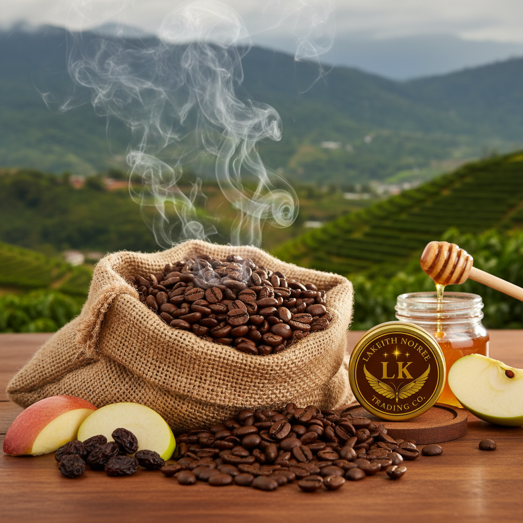 Costa Rican medium roast coffee beans with LaKeith Noirée branding