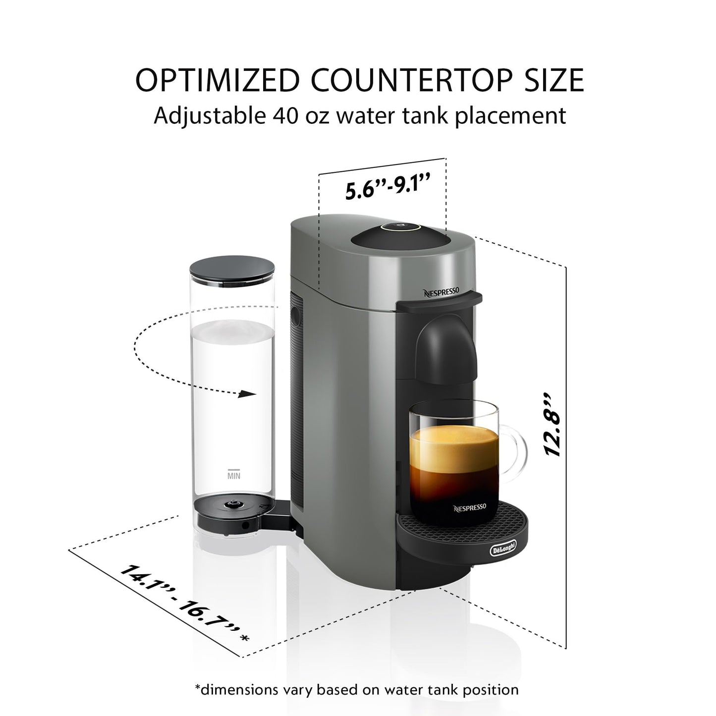 Nespresso VertuoPlus Coffee and Espresso Machine by De'Longhi with Milk Frother, Ink Black