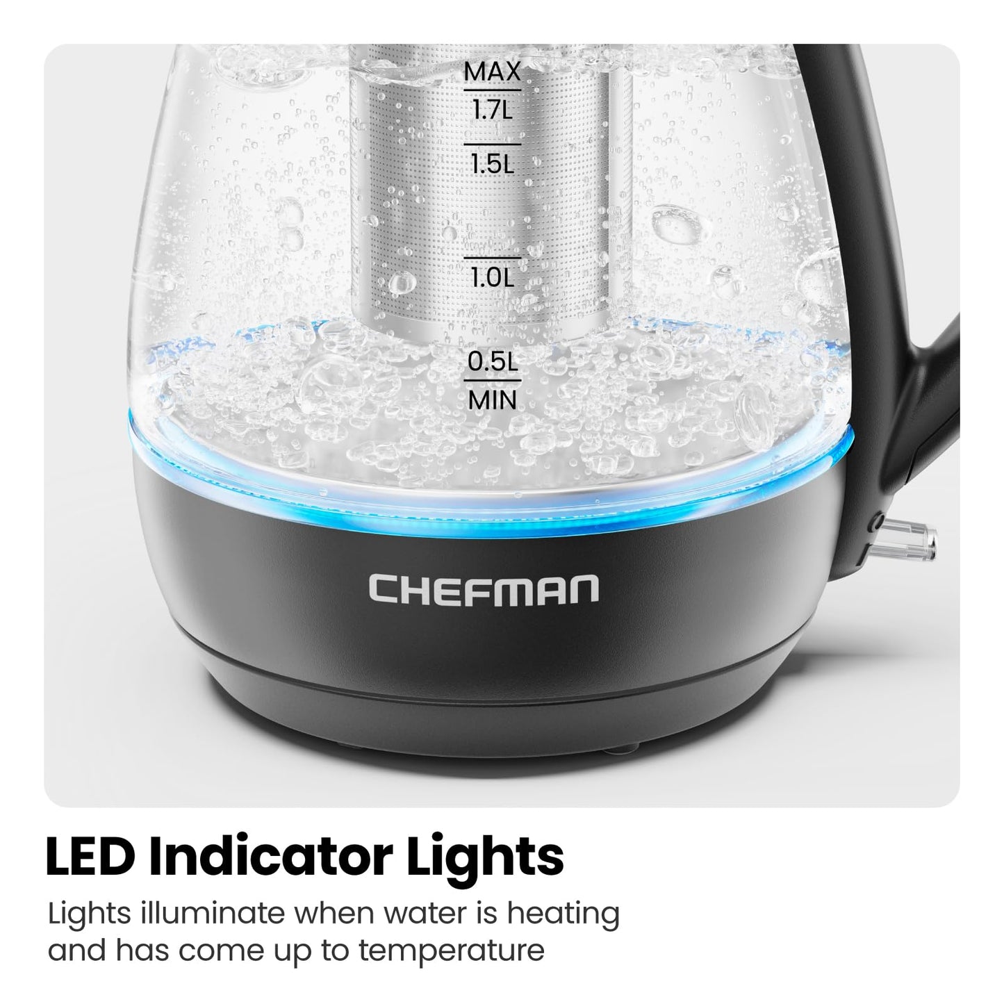 Chefman Electric Kettle with Tea Infuser, 1L 1500W, Removable Lid for Easy Cleaning, Boil-Dry Protection, Stainless Steel Filter, BPA Free, Auto Shut Off Hot Water Boiler, Small Electric Tea Kettle