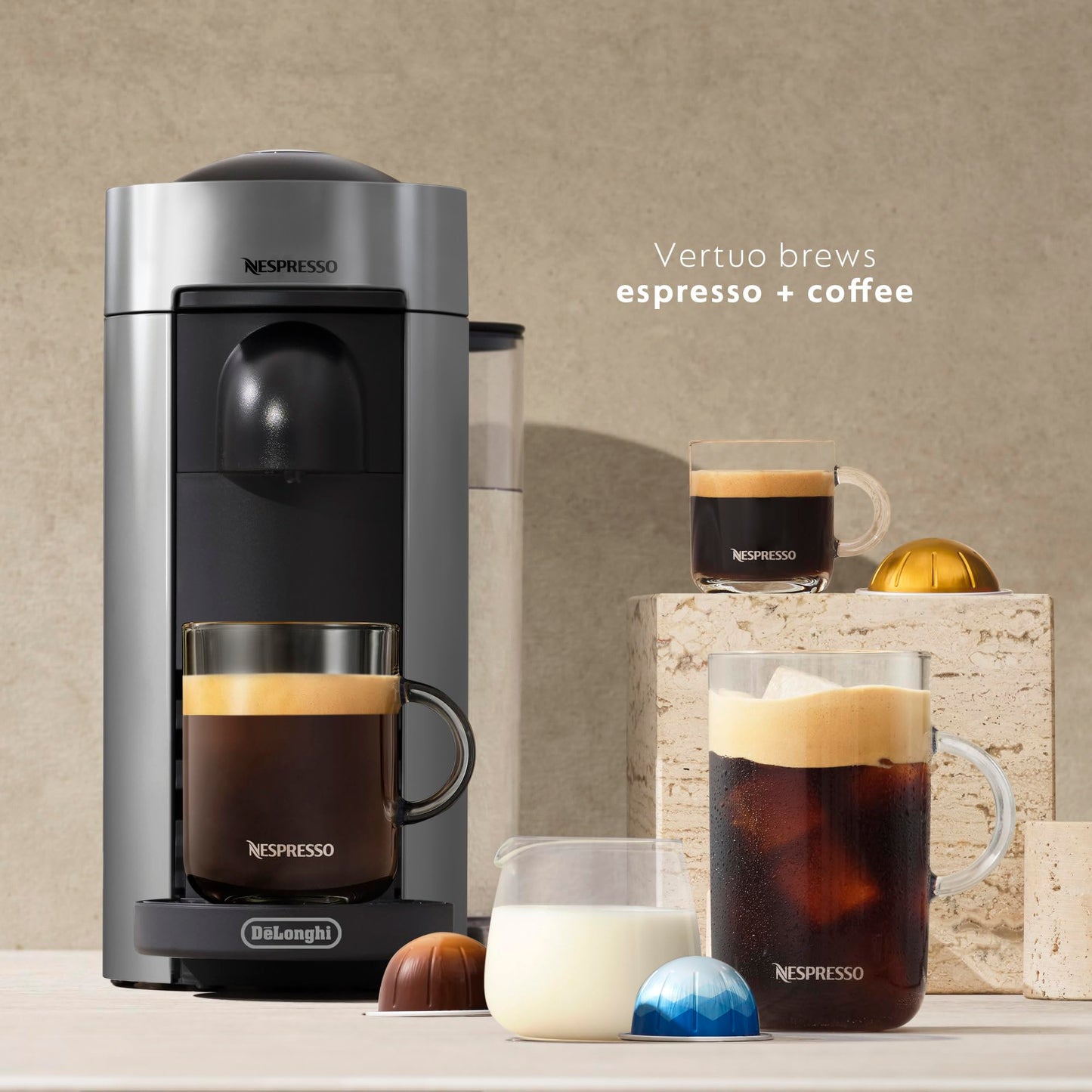 Nespresso VertuoPlus Coffee and Espresso Machine by De'Longhi with Milk Frother, Ink Black