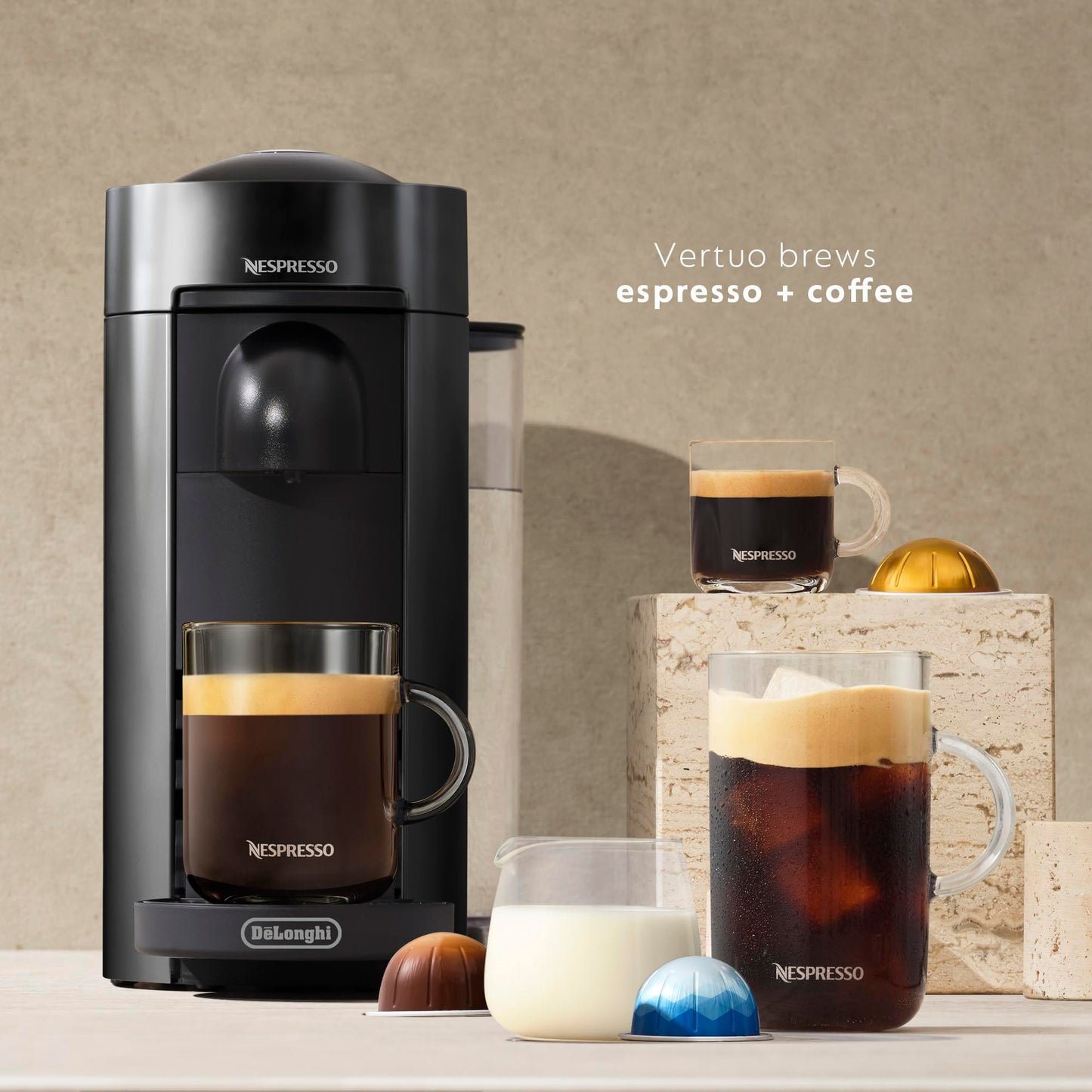 Nespresso VertuoPlus Coffee and Espresso Machine by De'Longhi with Milk Frother, Ink Black