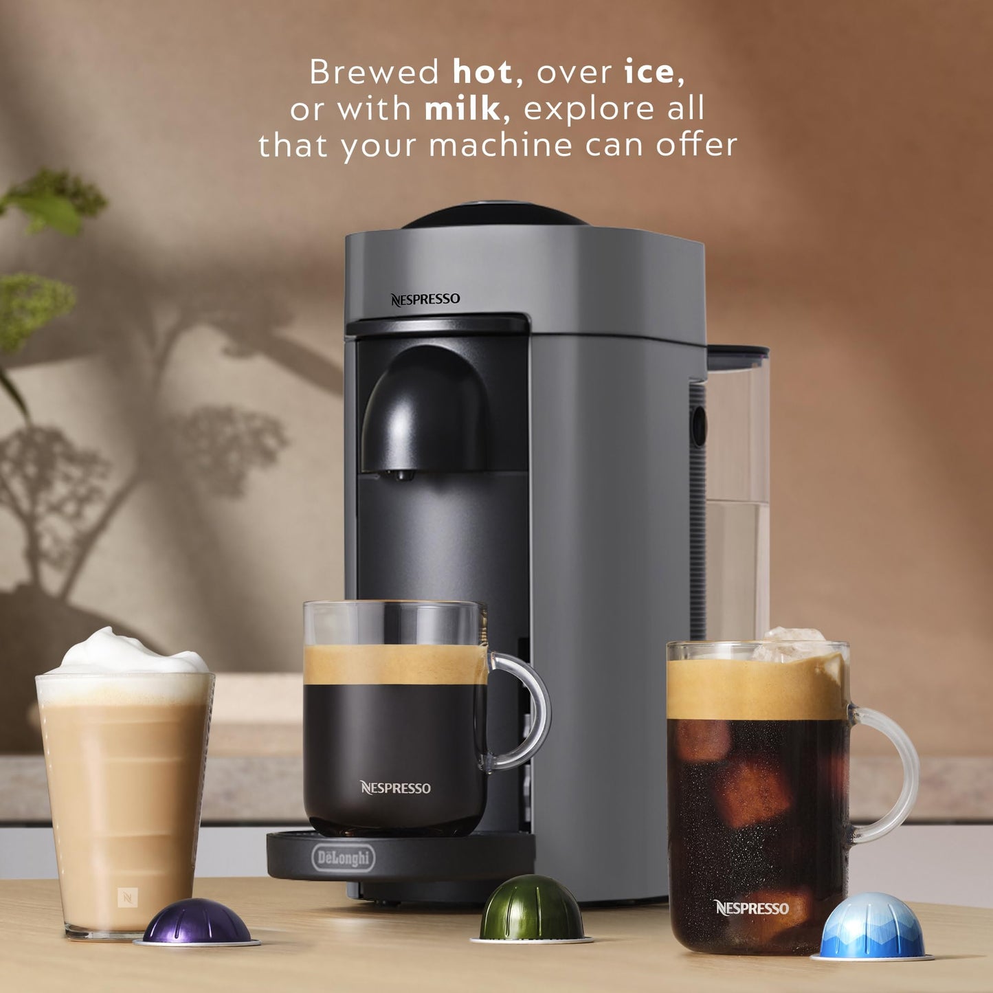 Nespresso VertuoPlus Coffee and Espresso Machine by De'Longhi with Milk Frother, Ink Black
