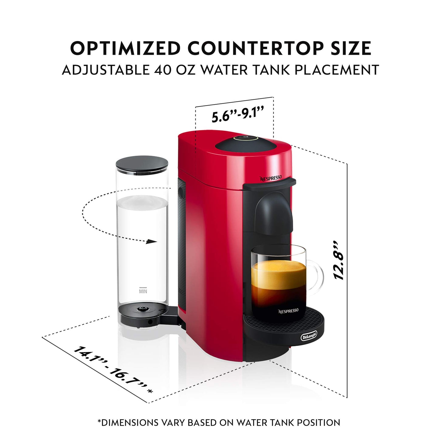 Nespresso VertuoPlus Coffee and Espresso Machine by De'Longhi with Milk Frother, Ink Black