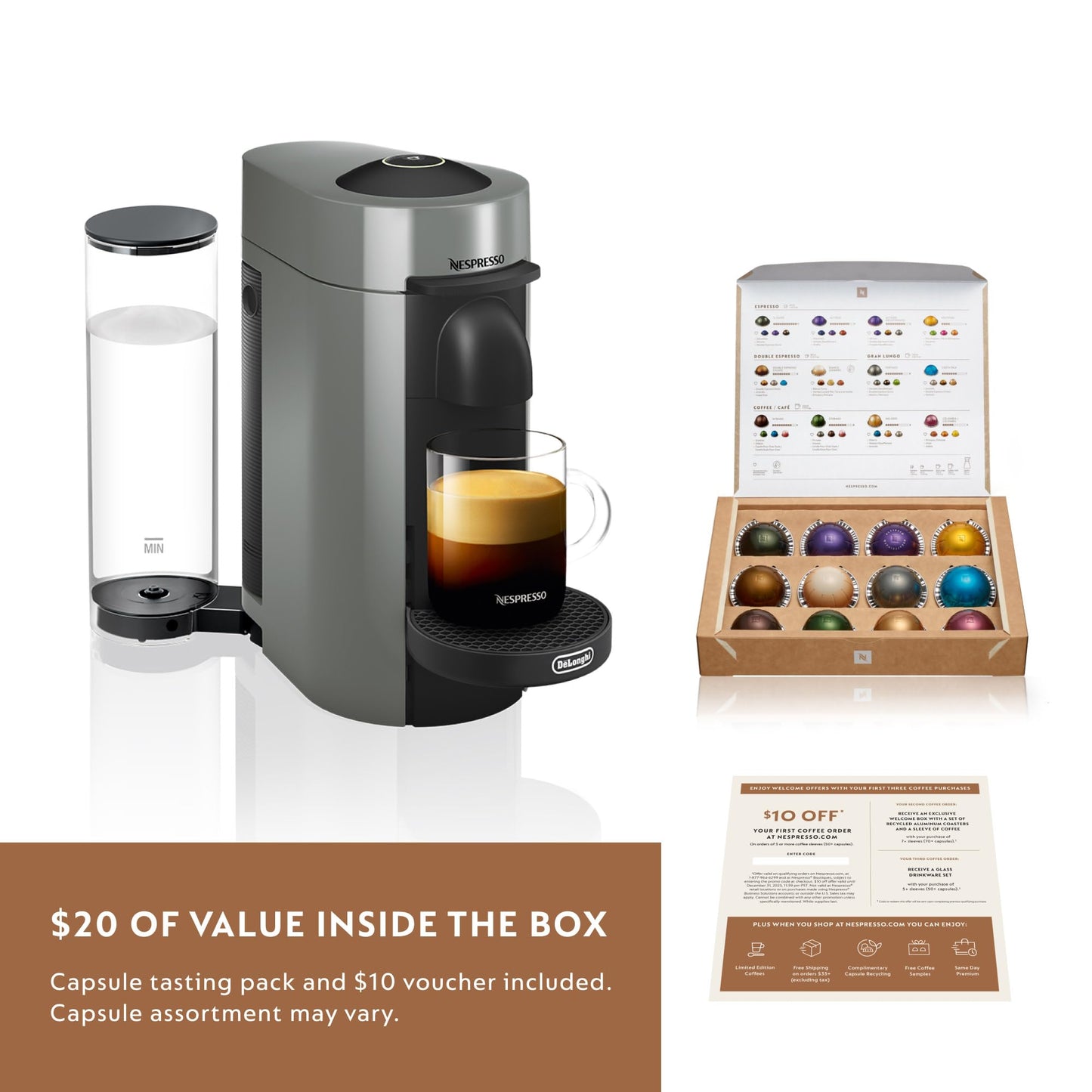 Nespresso VertuoPlus Coffee and Espresso Machine by De'Longhi with Milk Frother, Ink Black