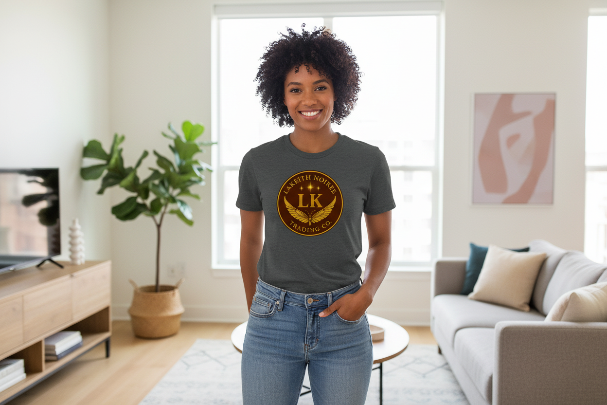 African American woman wearing anthracite LaKeith Noirée t-shirt