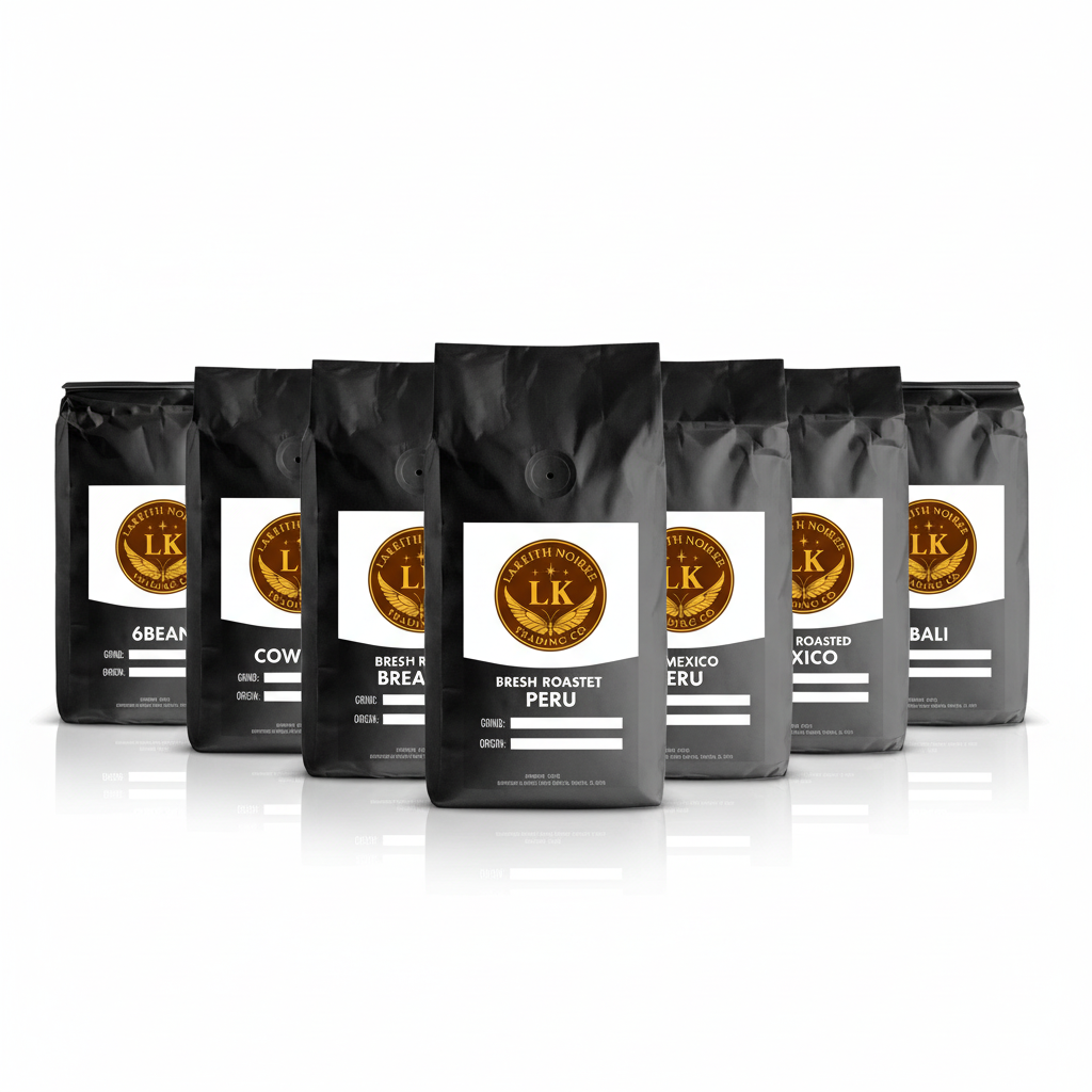 Best Sellers Sample Pack featuring 6Bean, Cowboy, Breakfast, Peru, Mexico, and Bali coffee varieties - LaKeith Noirée Trading Company
